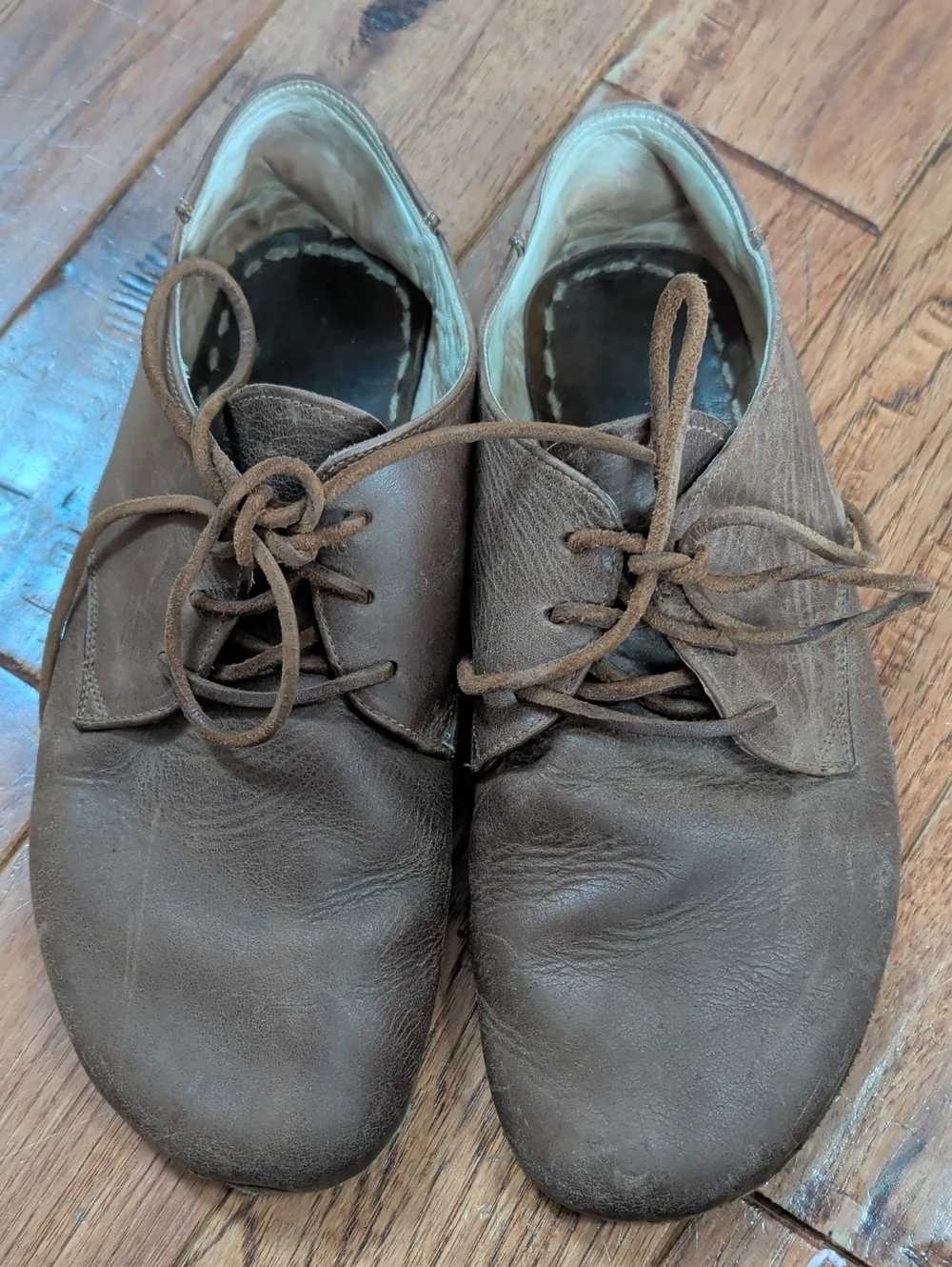 Raum Brounding Barefoot Men's Brown Leather Lace-Up Casual Shoes